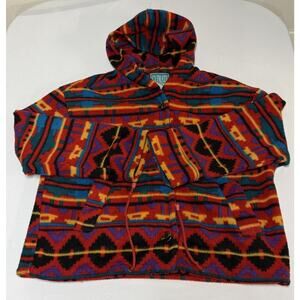 Vintage Climate Zone Fleece Jacket Geometric Aztec Print Hooded Buttons Womens M